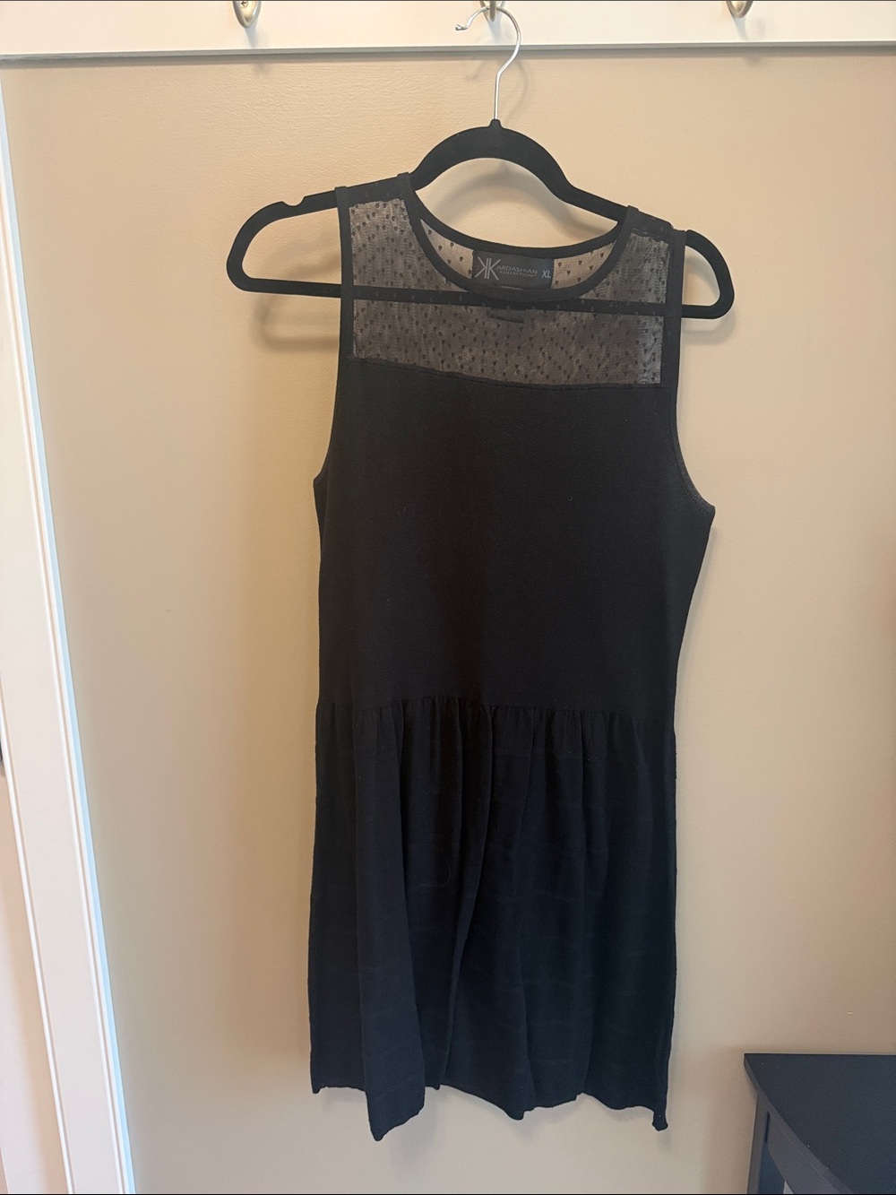 Kardashian Kollection Black Sleeveless Mini with Sheer Dotted Yoke